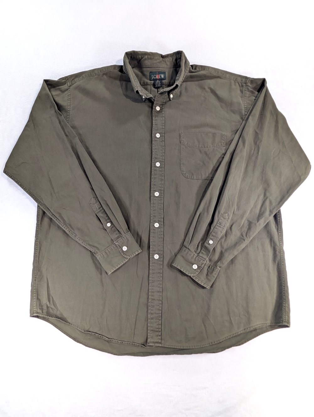 Vtg J. Crew Button Down Shirt | 90s Y2k| Mens XL | Olive Green 100% Cotton